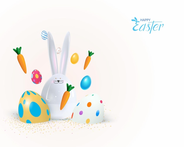 Joyeuses fêtes de Pâques. Design festif avec lapin 3d.