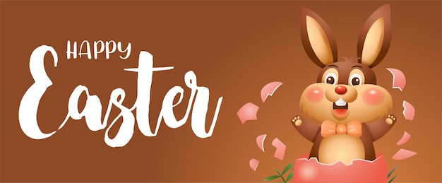 Joyeuses Fêtes De Pâques. Lapin De Dessin Animé Mignon Avec Illustration D'oeuf