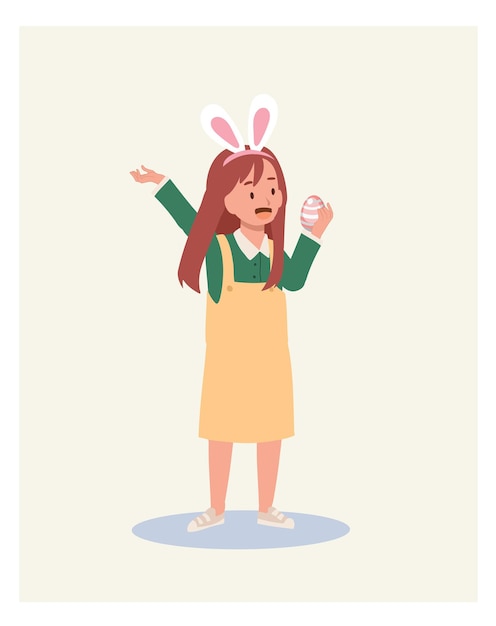 Joyeuses fêtes de Pâques Petite fille aux oreilles de lapin est heureuse de fonder un oeuf de Pâques Illustration vectorielle de style plat