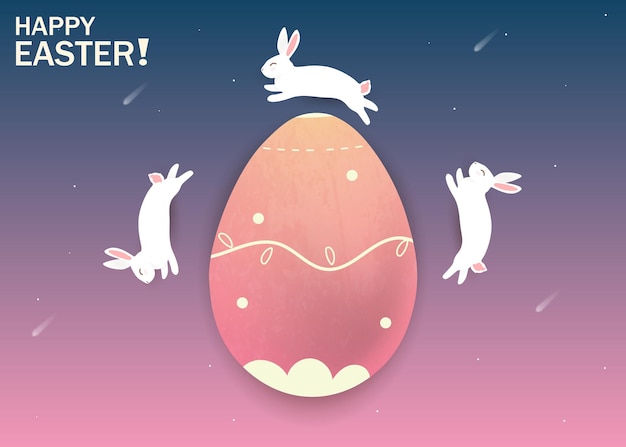 Joyeuses Pâques carte de voeux de Pâques. Oeuf de Pâques avec des lapins de dessin animé mignon.