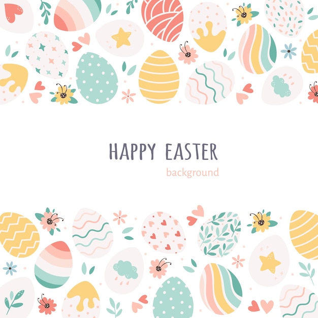 Joyeuses Pâques fond avec des oeufs de Pâques peints dessinés à la main