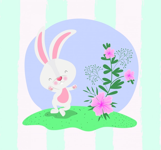 Joyeuses Pâques Avec Un Lapin Dans Le Jardin