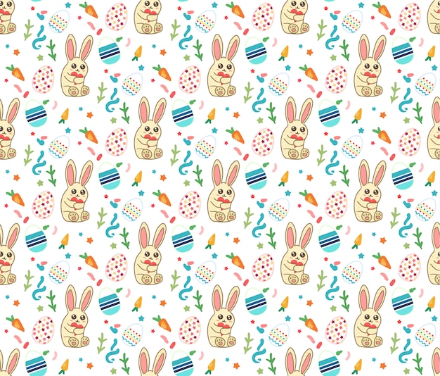 Joyeuses Pâques Seamless Pattern avec lapin mignon et oeufs