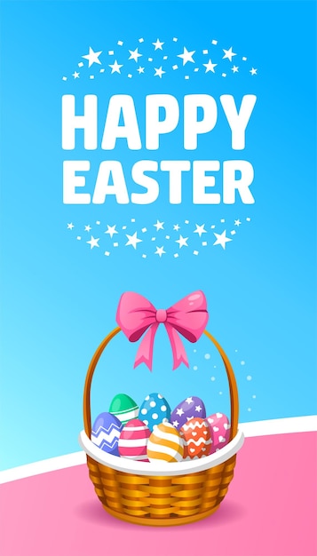 Joyeuses Pâques vecteur carte de voeux panier avec des oeufs de Pâques Illustration pour les décorations de Pâques
