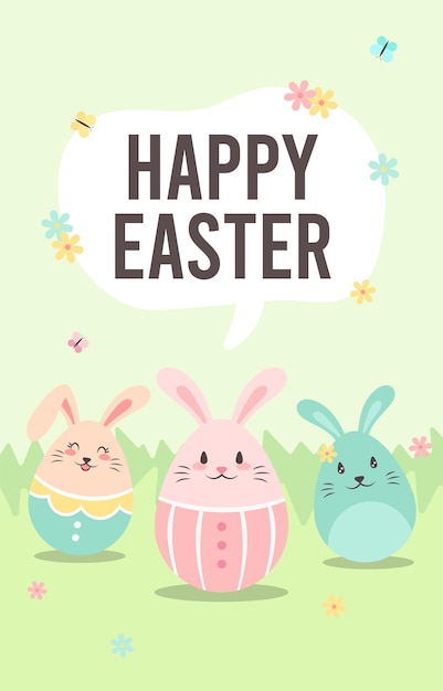 Joyeuses Pâques Vendredi saint thème illustration Oeufs de lapin de Pâques décoration florale sur fond vert