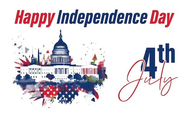 Vecteur joyeux 4 juillet carte de voeux de la fête de l'indépendance des états-unis avec drapeau national américain couleur rouge et bleue