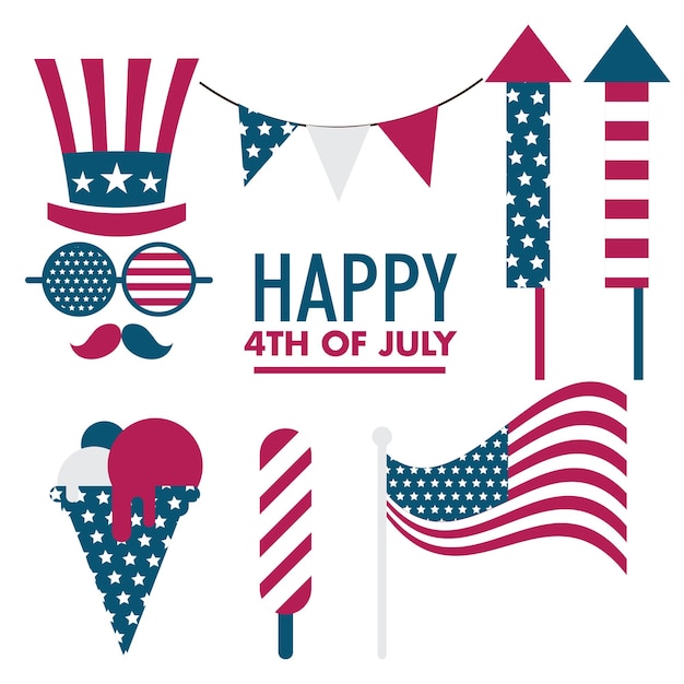 Joyeux 4 juillet fête de l'indépendance USA Amérique vacances éléments ensemble collection bundle illustration vectorielle