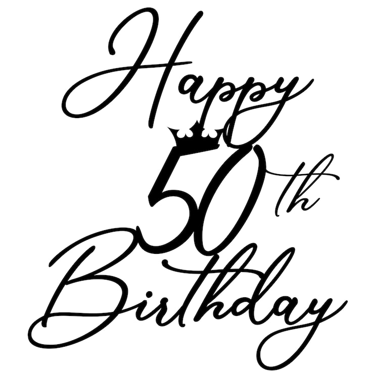 Vecteur joyeux 50e anniversaire reine couronne étoile signe deign vecteur coupe laser gâteau numéro de dessus texte