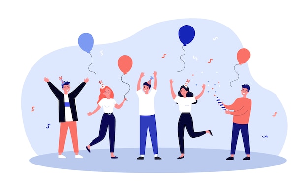 Joyeux amis s'amusant à la fête d'anniversaire