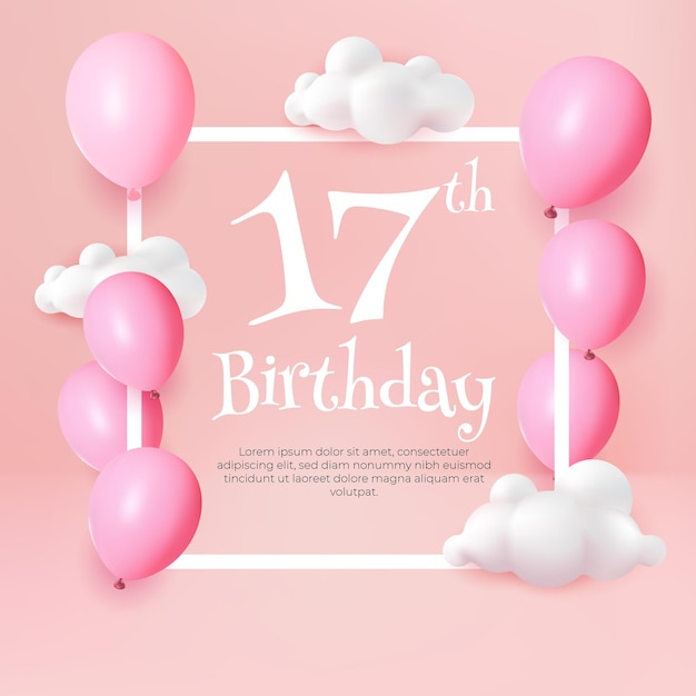 Joyeux Anniversaire 17 Carte De Voeux Ballon Rose Pastel