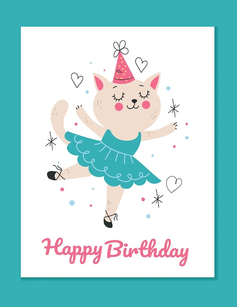 Joyeux anniversaire animal princesse chat kitty invitation concept de carte de voeux