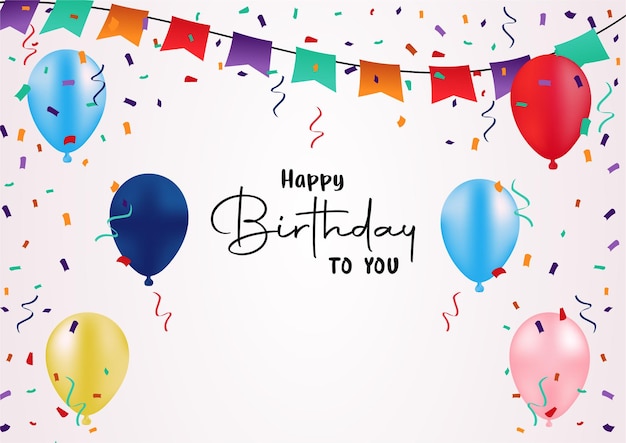 Joyeux Anniversaire Ballon Réaliste Avec Fond De Confettis Vecteur gratuit