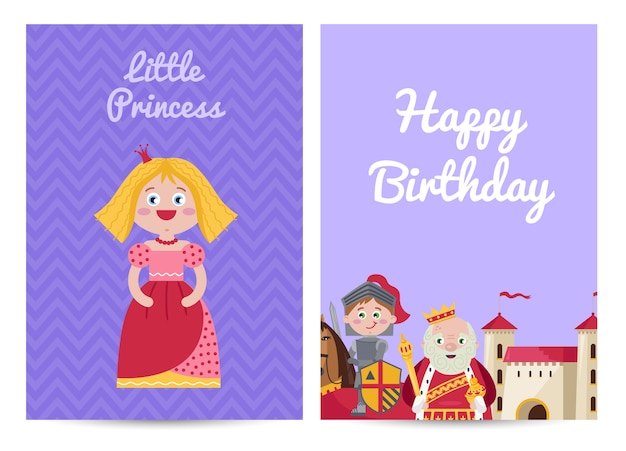Vecteur joyeux anniversaire carte postale avec princesse