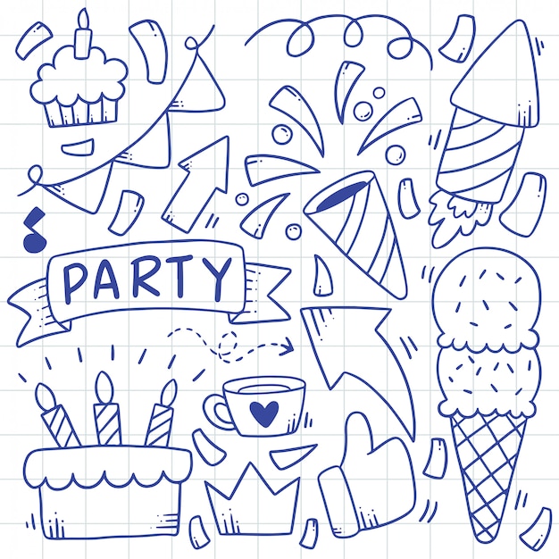 Joyeux Anniversaire Doodle Dessiné à La Main Illustration D'ornements