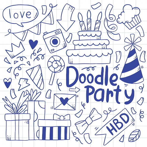 Joyeux Anniversaire Doodle Dessiné à La Main Illustration D'ornements