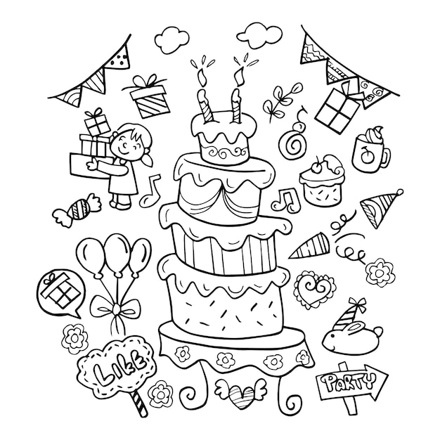 Joyeux Anniversaire Doodle Dessinés à La Main