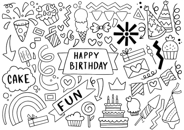 Joyeux Anniversaire Doodle Fête Dessiné à La Main