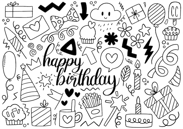 Joyeux Anniversaire Doodle Fête Dessiné à La Main