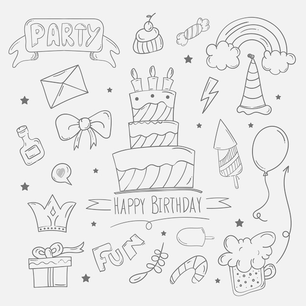 Joyeux Anniversaire Doodle Fond En Croquis Dessinés à La Main