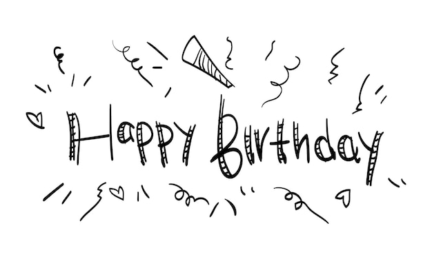 Vecteur joyeux anniversaire expression texte simple main lettrage calligraphie utilisation pour carte de voeux isolé sur illustration vectorielle fond blanc