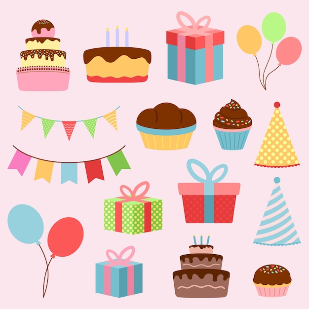 Joyeux anniversaire fête éléments isolés Collections Objet vectoriel pour décoration fond Invita