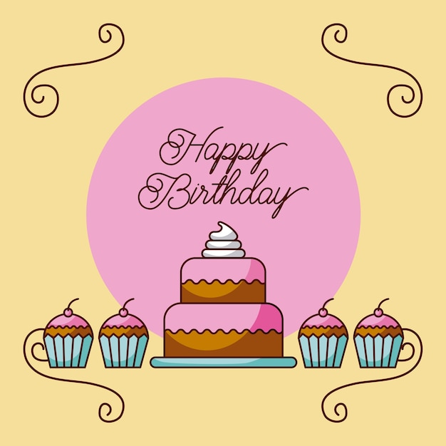 Joyeux anniversaire gâteau et cupcakes dessert boulangerie