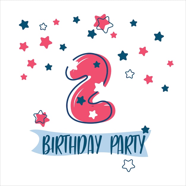 Joyeux Anniversaire Illustration Carte Postale Felicitation D Un Enfant De 2 Ans Vecteur Premium