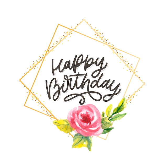 Joyeux Anniversaire, Lettrage, Calligraphie, Slogan, Fleurs, Vecteur, Illustration, Texte