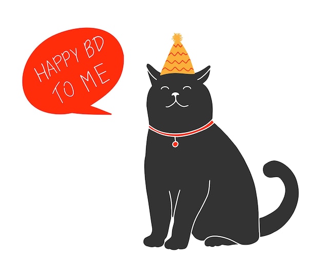 Vecteur joyeux anniversaire à moi modèle de carte de voeux avec chat mignon isolé sur fond blanc illustration de célébration simple doodle