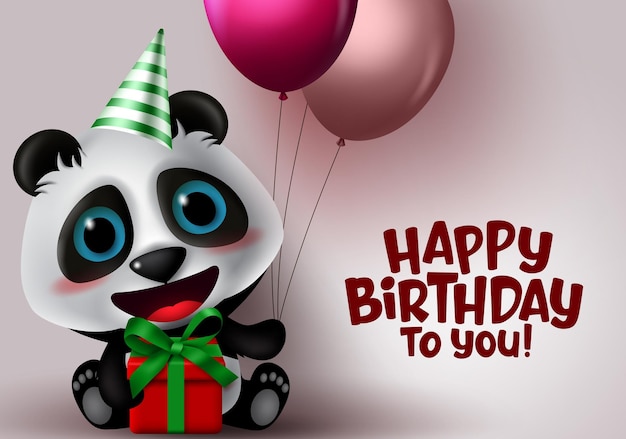 Joyeux anniversaire personnage animal panda Texte de voeux de fête d'anniversaire avec ours panda assis