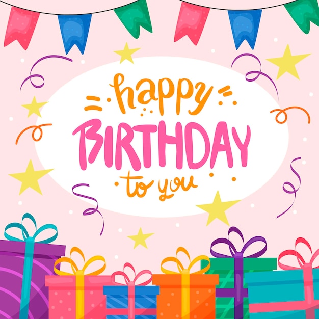 Joyeux Anniversaire Vector Illustration Dans Un Style Moderne Pour Une Utilisation Sur Des Cartes Postales Et Dessins Félicitation Cadeaux Et Confettis