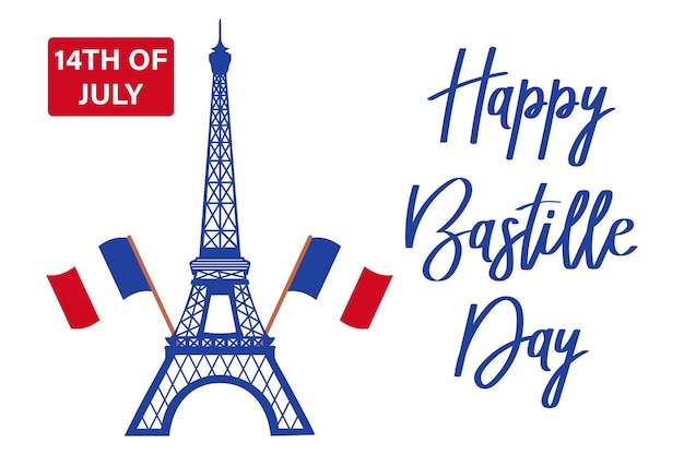 Joyeux Bastille Day Affiche de la fête nationale française Tour Eiffel et lettrage Illustration vectorielle