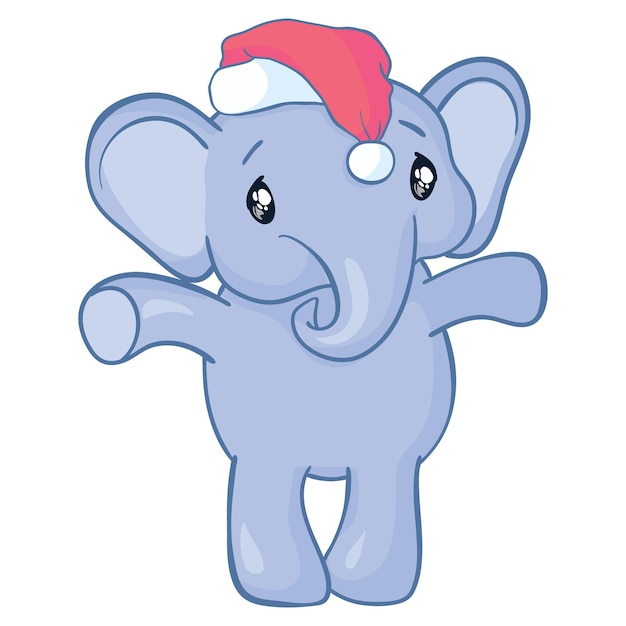 Joyeux Bébé Dessin Animé éléphant Du Père Noël Célébrant Noël Avec Un Chapeau De Père Noël Rouge Sur La Tête