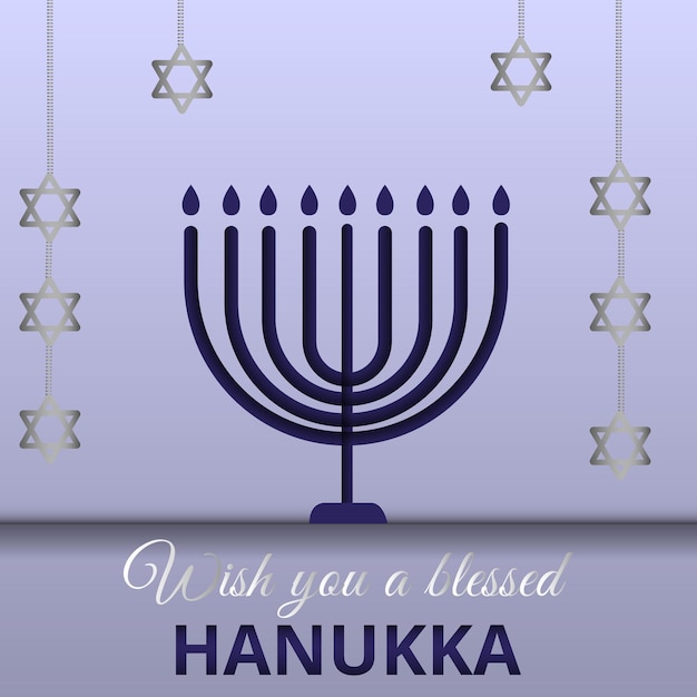 Vecteur joyeux design hanukka, bougie bleue et étoiles argentées.