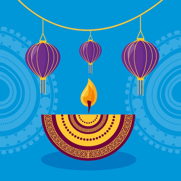 Joyeux Diwali Affiche Du Festival Plat