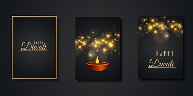 Joyeux Diwali Cartes De Voeux Collection De Luxe De Modèles D'invitation Pour Le Festival Des Lumières Indiennes Festives.