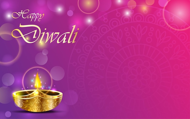 Joyeux Diwali Dégradé Violet Avec Flare Vector Illustration Fond Texte Copie Espace Zone