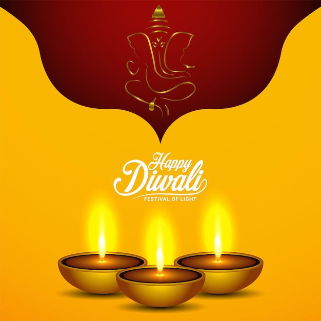 Joyeux Diwali Le Festival De La Carte De Voeux Invitation Lumière Avec Lampe à Huile Diwali