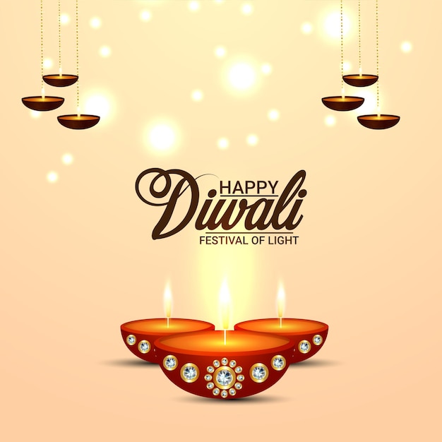 Joyeux Diwali Le Festival De La Carte De Voeux Invitation Lumière Avec Lampe à Huile Diwali