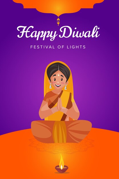 Joyeux Diwali Flyer Et Affiche Avec Une Femme Adore