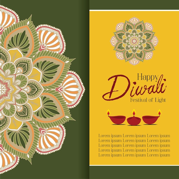 Joyeux Diwali Avec Mandala Oil Lamp Design Vector