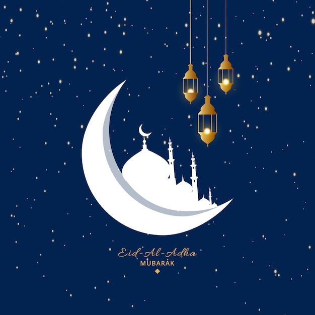 Joyeux eid al adha décoratif modèle de conception de lune et de mosquée lentern 08