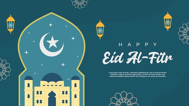 Joyeux Eid Al Fitr Fond Avec Mosquée Et Lanternes