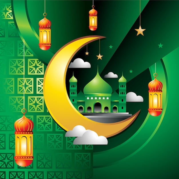 Joyeux Eid Mubarak Concept De Design Islamique Avec Thème De Couleur Verte