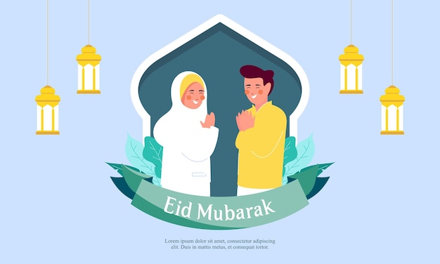 Joyeux Eid Mubarak Ramadan Mubarak Concept De Voeux Avec Illustration De Personnage De Personnes