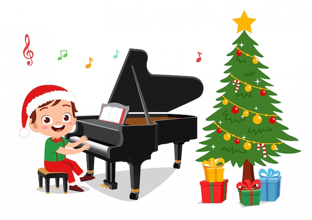 Joyeux Enfants Chantent Au Piano Noël