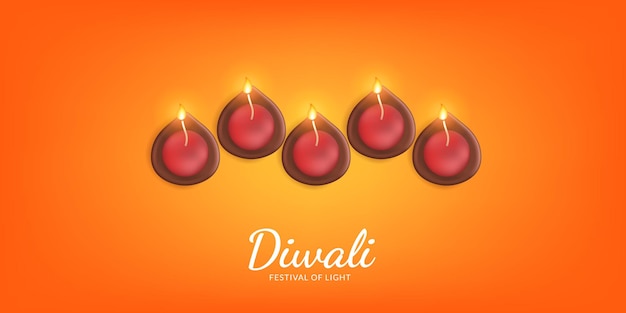 Vecteur joyeux festival de lumière de diwali avec illustration de bougie de lampe à huile sur fond orange
