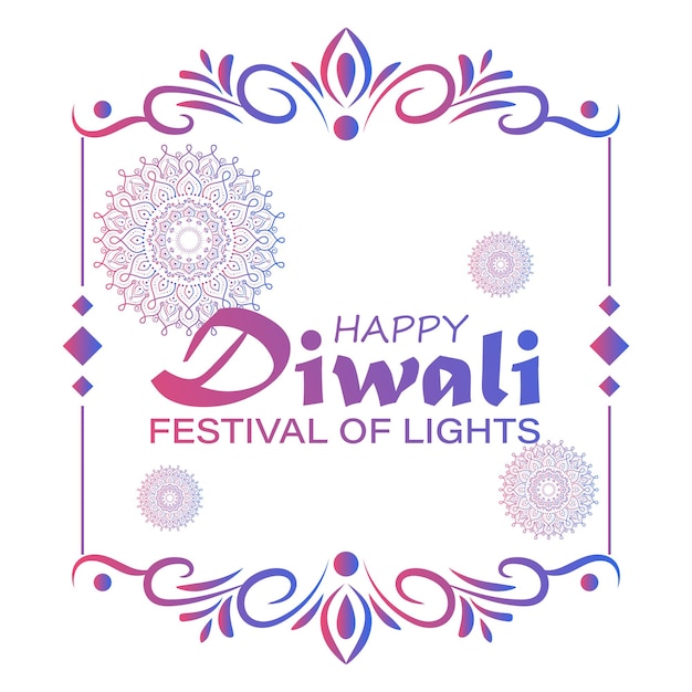 Joyeux Festival De Lumières De Diwali Indien Rangoli Lumières Dorées Fond Coloré