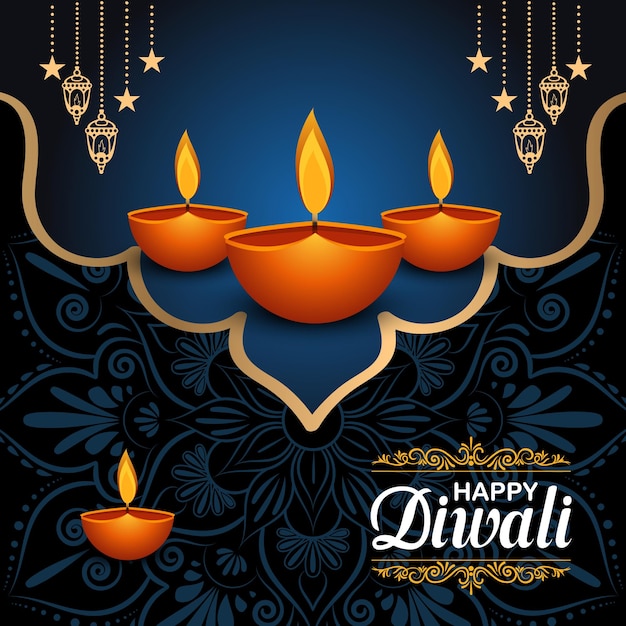 Joyeux Festival De Lumières De Diwali Indien Rangoli Lumières Dorées Fond Coloré