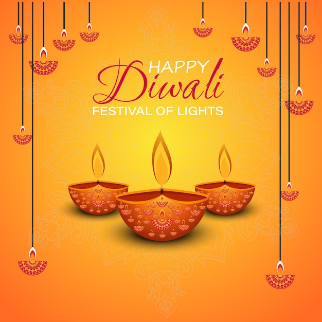 Joyeux Festival De Lumières De Diwali Indien Rangoli Lumières Dorées Fond Coloré